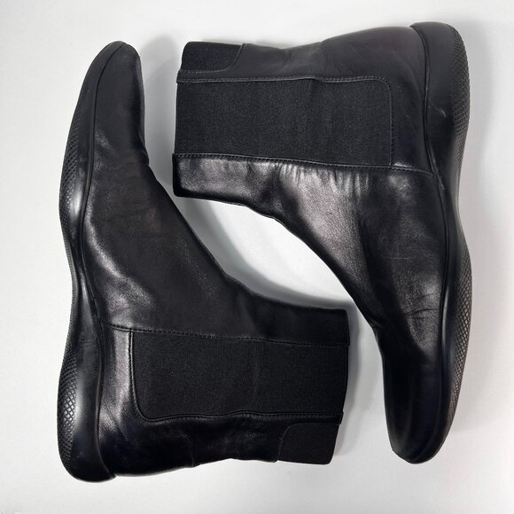 VTG PRADA Sport Nappa Chelsea Black Leather Boots 7US=37.5EU Made in Italy